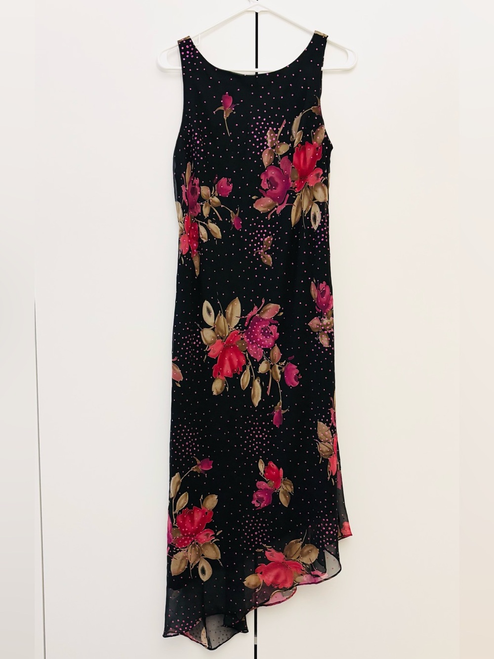 90s Vintage Asymmetrical Hem Moody Floral Dress